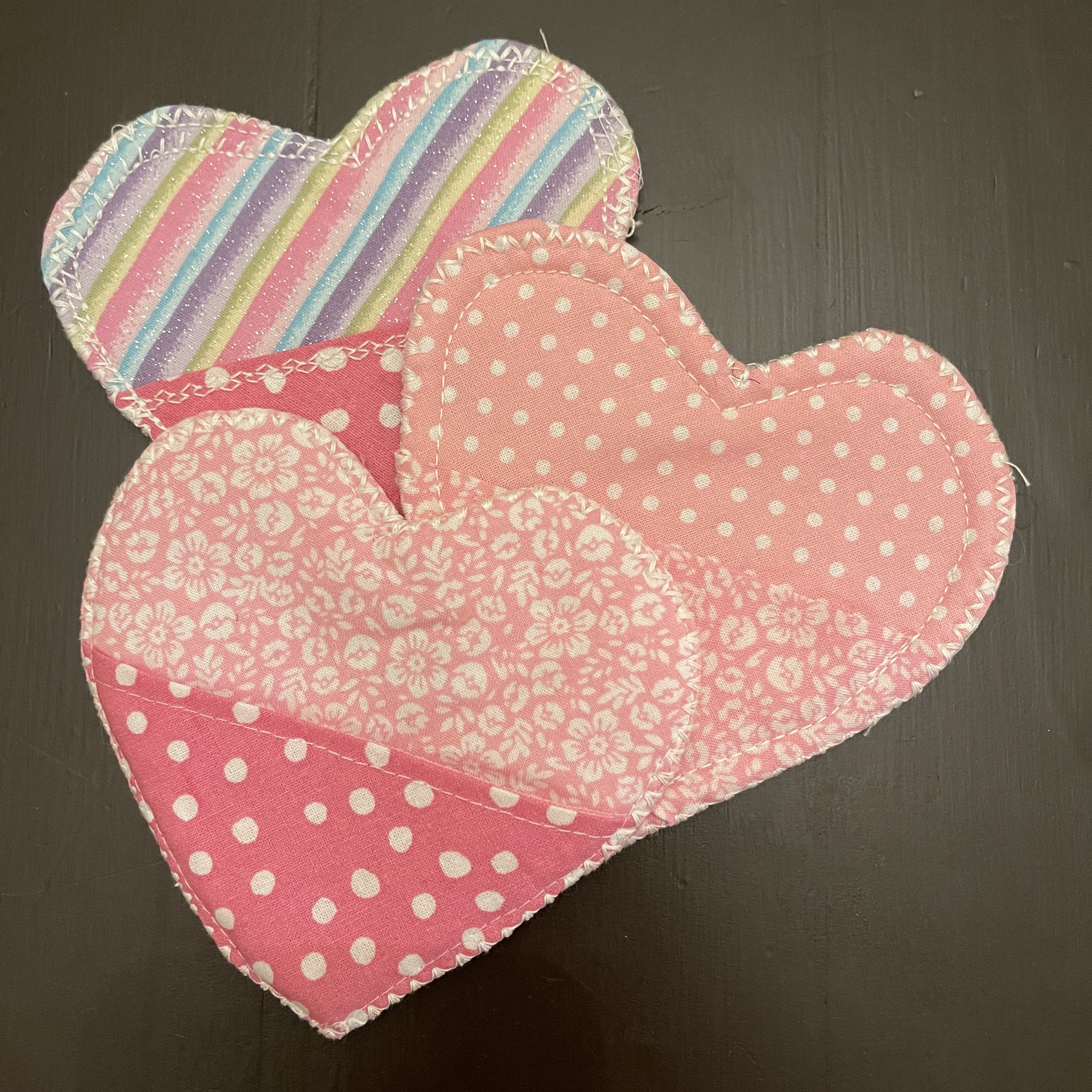 #23 Three quilted pocket hearts, pink